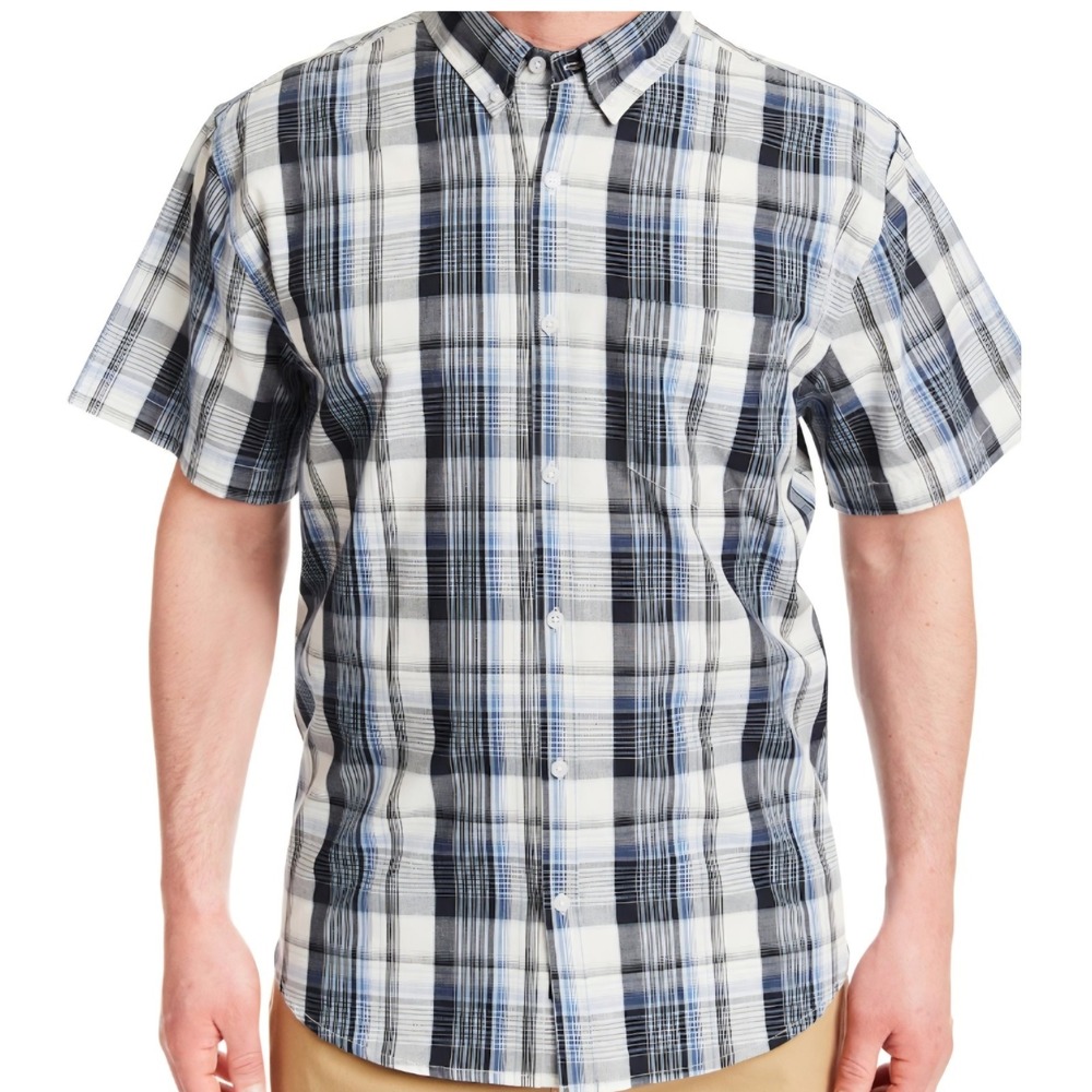 Smith's Workwear Men's Blue‎ Plaid Short Sleeve Button Down Shirt Size  3XB NEW